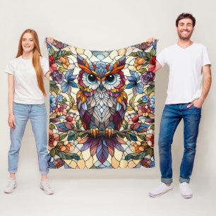 Glas-in-lood geïnspireerde uil fleece deken