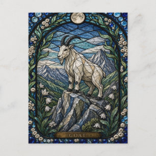 Glas-in-lood geit, bergbel briefkaart