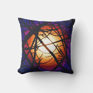 Glas in lood Gele Maan Abstract Buitenkussen