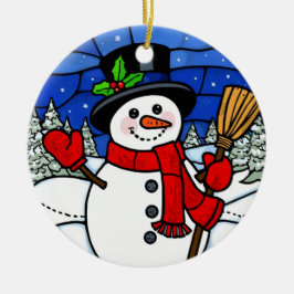 Glas-in-lood Gelukkige Sneeuwman Keramisch Ornament