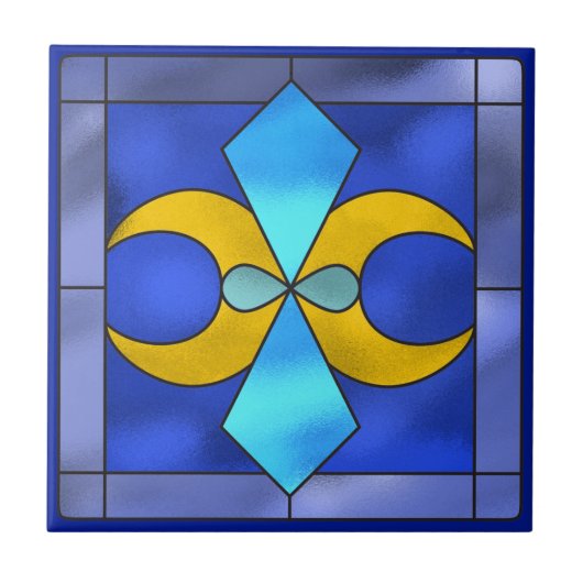 Glas in lood Geometrische motorblauwe keramische T Tegeltje (Voorkant)