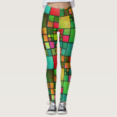 Glas in lood Geometrische Waterverf Patroon Leggings (Voorkant)