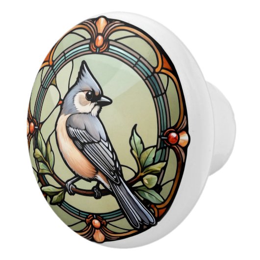 Glas in lood getuft Titmouse Keramische Knop (Rechts)