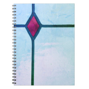 Glas in lood geverfd blauw rood diamantkruis notitieboek