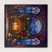 Glas in lood Gezellige salon open haard Garlan Legpuzzel (Horizontaal)