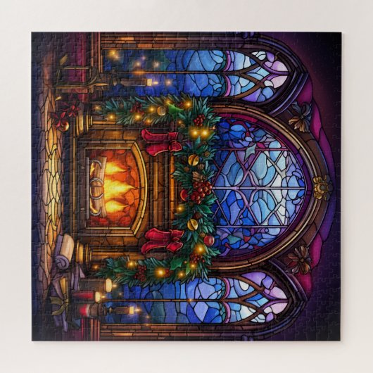 Glas in lood Gezellige salon open haard Garlan Legpuzzel (Horizontaal)