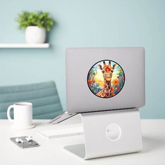 Glas in lood Giraffe Digitale Kunst Laptop Decal Sticker (Laptop op bureau)