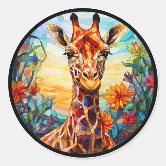 Glas in lood Giraffe digitale kunst Ronde Sticker (Voorkant)