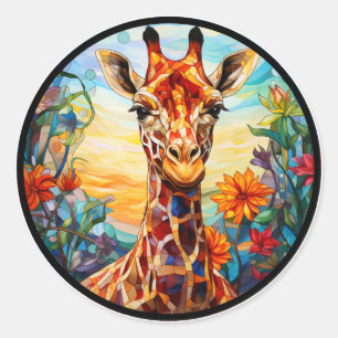 Glas in lood Giraffe digitale kunst Ronde Sticker