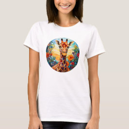 Glas in lood Giraffe digitale kunst T-shirt