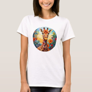Glas in lood Giraffe digitale kunst T-shirt
