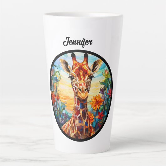 Glas in lood Giraffe gepersonaliseerd Latte Mok (Voorkant)