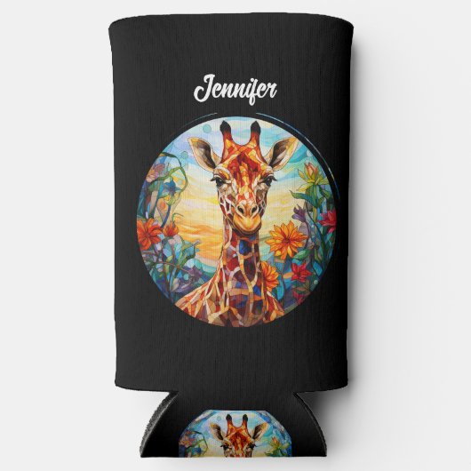 Glas in lood Giraffe gepersonaliseerd Seltzer Blikjeskoeler (Voorkant)