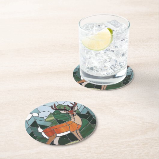 Glas in lood - Glas in lood stijl herten kunst Ronde Kartonnen Onderzetter (Insitu)