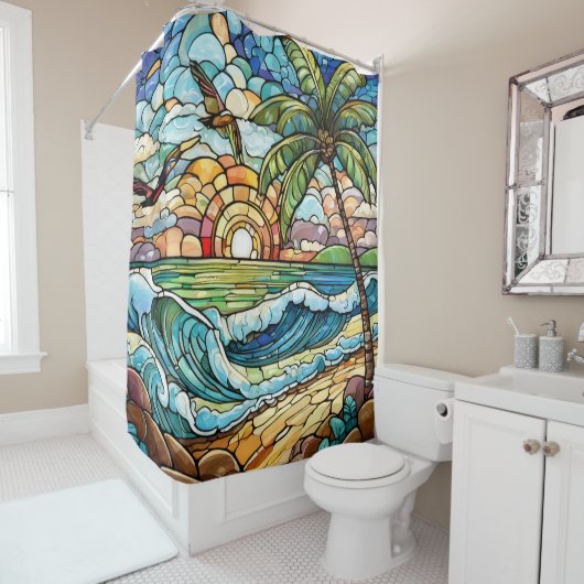 Glas in lood golven op het strand douchegordijn (In situ)