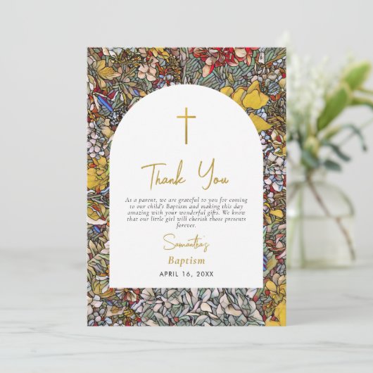 Glas in lood Grieks-orthodoxe doop Bedankkaart (Staand voorkant)