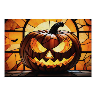Glas-in-lood Griezelen Halloween Jack-O-Lantern Perfect Poster