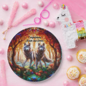 Glas in lood grijs wolven paar papieren bordje (Feest)