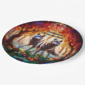 Glas in lood grijs wolven paar papieren bordje (Gekanteld)