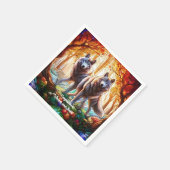 Glas in lood grijs wolven paar servet (Hoek)