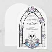 Glas in lood grillige zwanen water lelies bruiloft kaart (Voorkant / Achterkant)