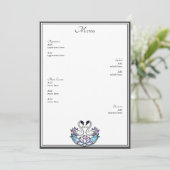 Glas in lood grillige zwanen water lelies bruiloft menu (Staand voorkant)