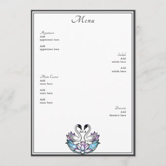 Glas in lood grillige zwanen water lelies bruiloft menu