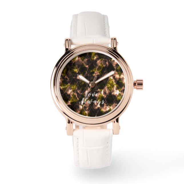 Glas in lood Groen Bruin Horloge (Voorkant)