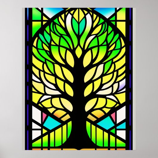 Glas in lood Groene boomstructuur Poster (Voorkant)