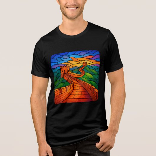 Glas-in-lood Groot-Muur-van-China-T-shirt Tri-Blend Shirt (Voorkant)
