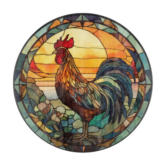Glas-in-lood haan snijplank (Voorkant)