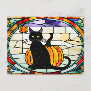 Glas in lood Halloween Black Cat Feestdagenkaart