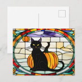 Glas in lood Halloween Black Cat Feestdagenkaart (Voorkant / Achterkant)