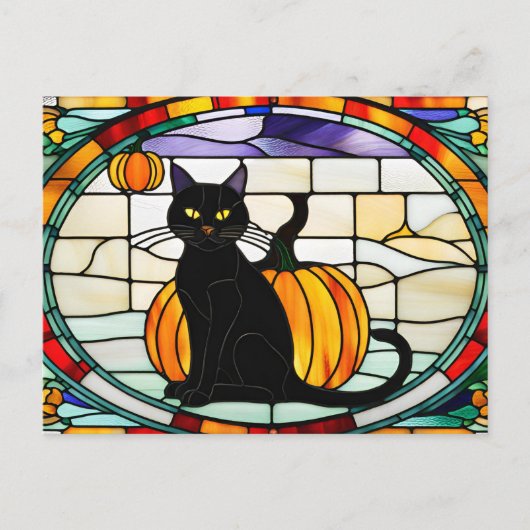 Glas in lood Halloween Black Cat Feestdagenkaart (Voorkant)