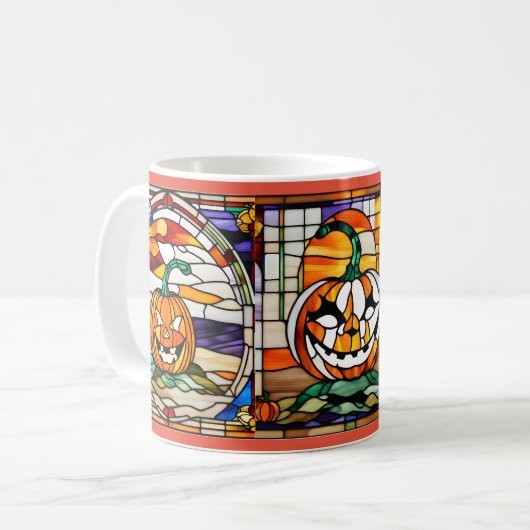 Glas in lood Halloween pompoen Mok (Voorkant links)
