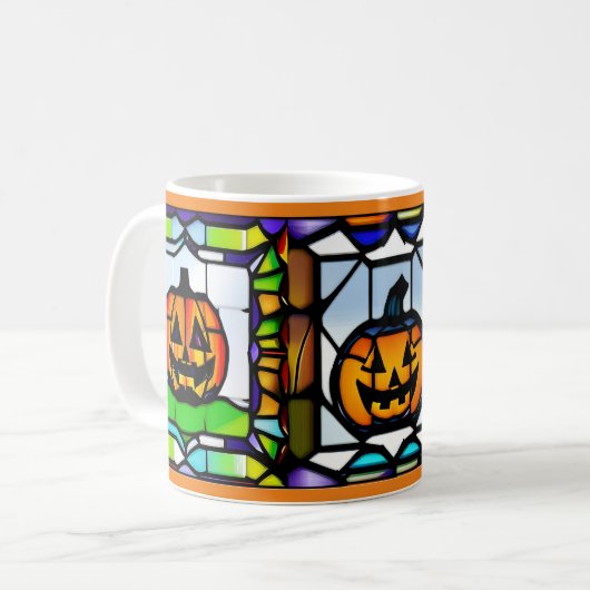 Glas in lood Halloween pompoen Mok (Voorkant links)