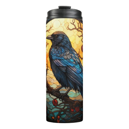 Glas in lood Halloween Raven Tumbler Thermosbeker (Voorkant)