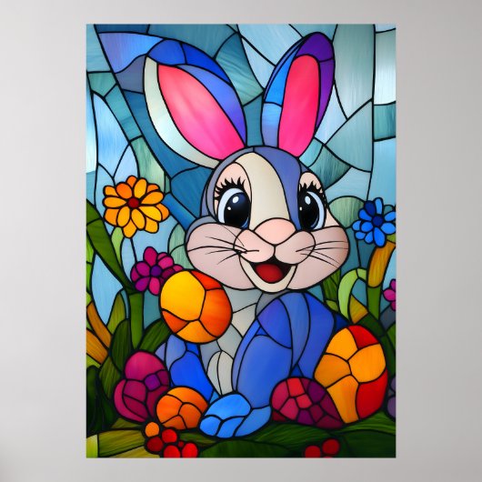 Glas in lood Happy Easter Bunny Wall Art Poster (Voorkant)