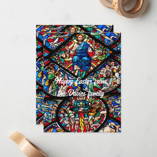 Glas in lood Happy Pasen met bewerkbare tekst Notitiekaartje (Voorkant / Achterkant in situ)