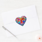 Glas in lood Hart Rood en Turquoise Sticker (Envelop)