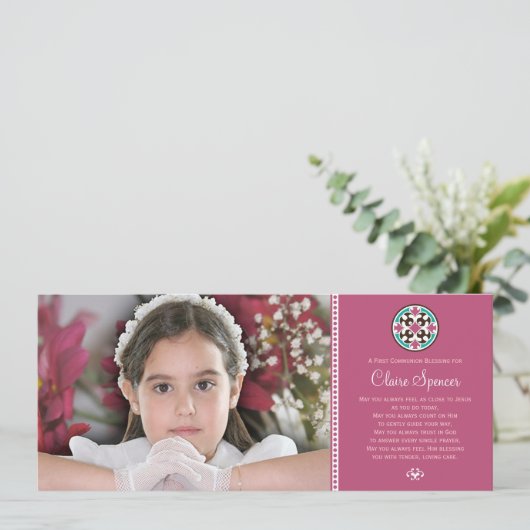 Glas in lood Heilige Eerste Communie Foto Keepomwi Kaart (Staand voorkant)