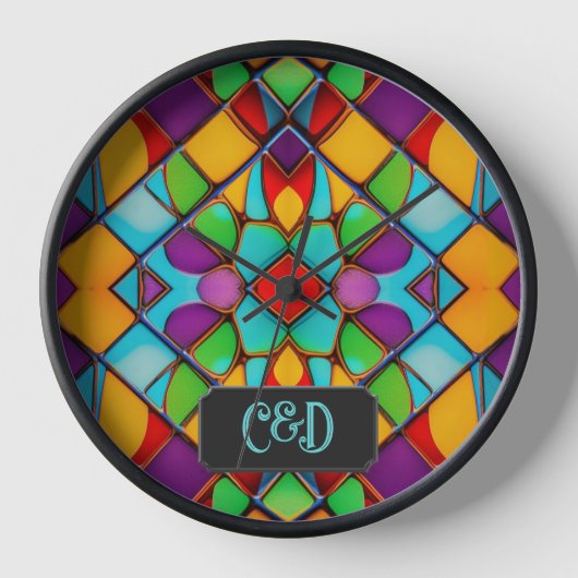 Glas in lood - Helderkleurige Tegels - Monogram (Voorkant)