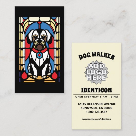 glas-in-lood-hondenlooprek visitekaartje (Voorkant / Achterkant)