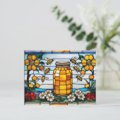 Glas in lood Honingbijen en Honey Jar Briefkaart (Staand voorkant)