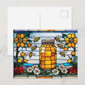 Glas in lood Honingbijen en Honey Jar Briefkaart (Voorkant / Achterkant)