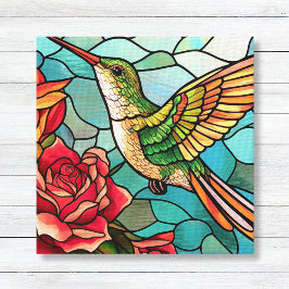 Glas in lood Hummingbird Floral Canvas Afdruk