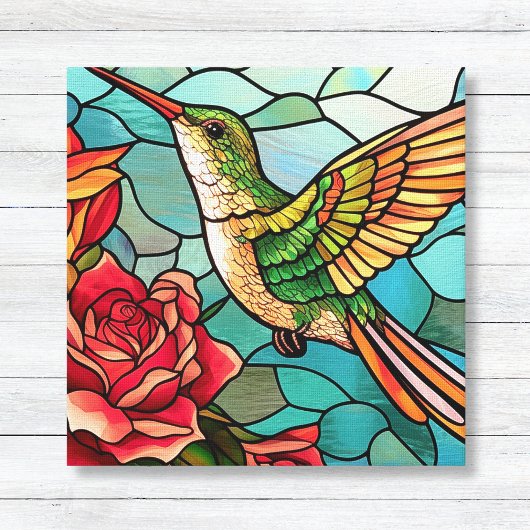 Glas in lood Hummingbird Floral Canvas Afdruk