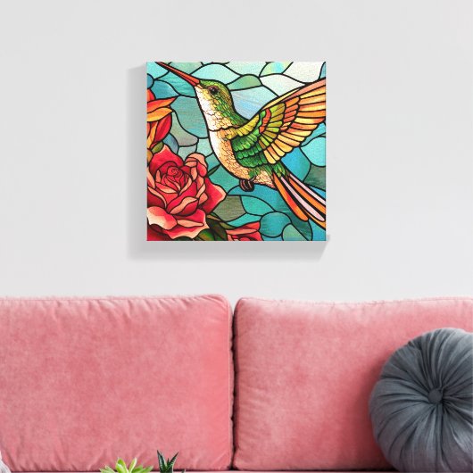 Glas in lood Hummingbird Floral Canvas Afdruk (Insitu (Woonkamer))