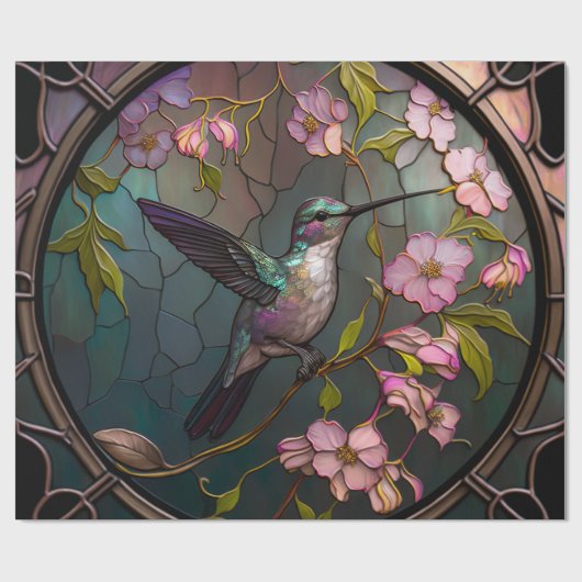 Glas in lood Hummingbird Pattern Spring Flowers Cadeaupapier (Vlak)
