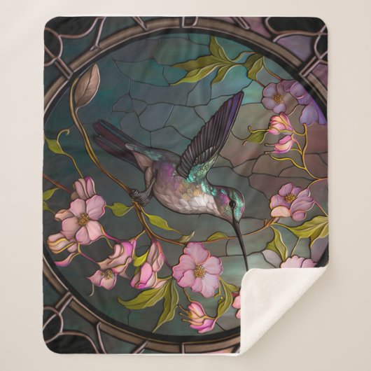 Glas in lood Hummingbird Pattern Spring Flowers Sherpa Deken (Voorkant)